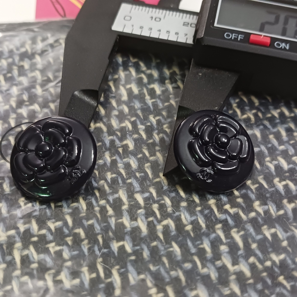 Vintage Chanel BUTTON Set Of 2 Black Metal Camellia Flowers Made In FRANCE